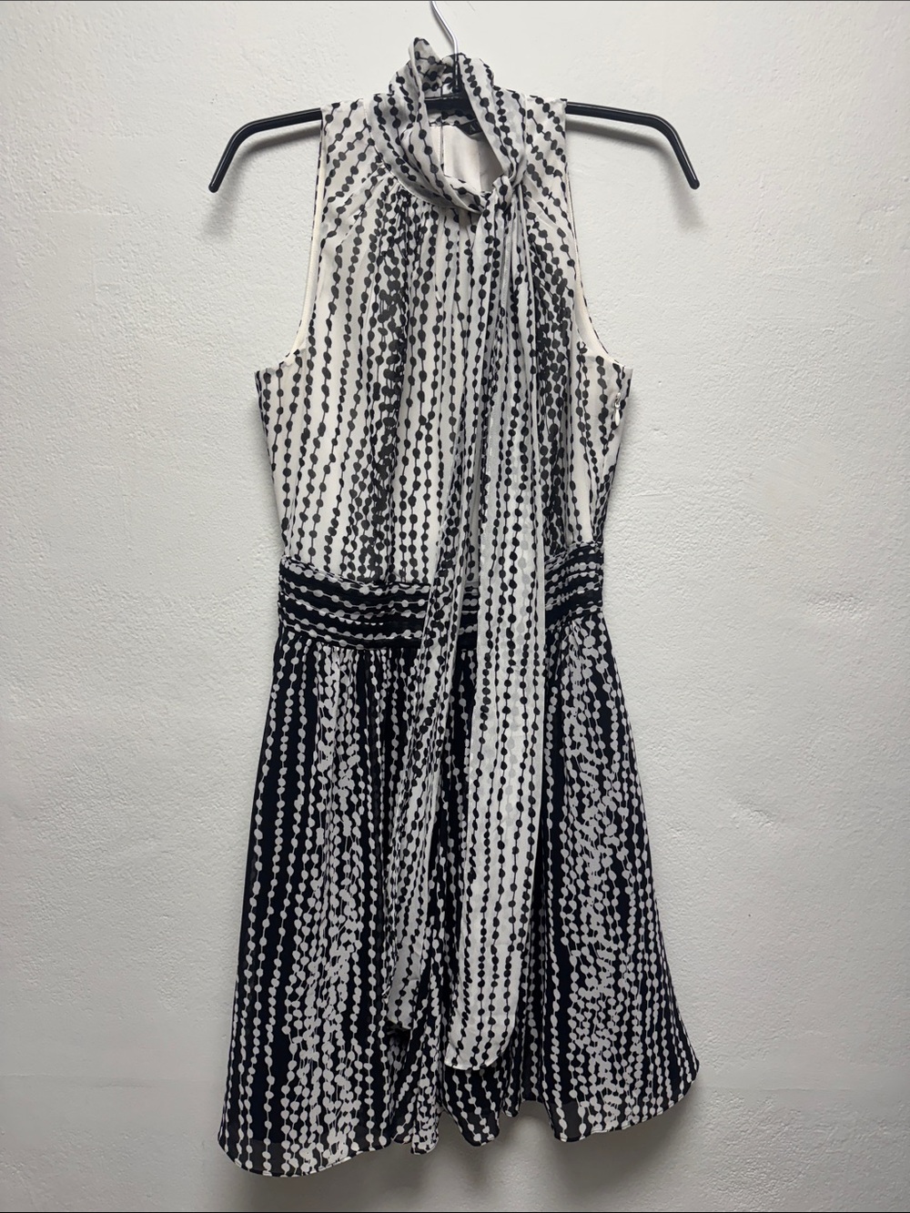Armani Exchange Black & White Sleeveless Tie-Neck Midi Dress